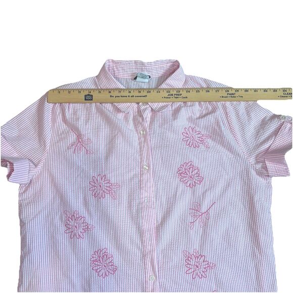 Vintage Bon Worth Womens 2pc Capri Set Pink White Strip Embroidery Flowers LP - Picture 11 of 16